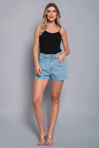 Short Feminino Jeans Mom Barra a Fio