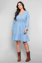 Vestido Jeans Padrão com Mangas Compridas