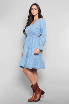 Vestido Jeans Padrão com Mangas Compridas